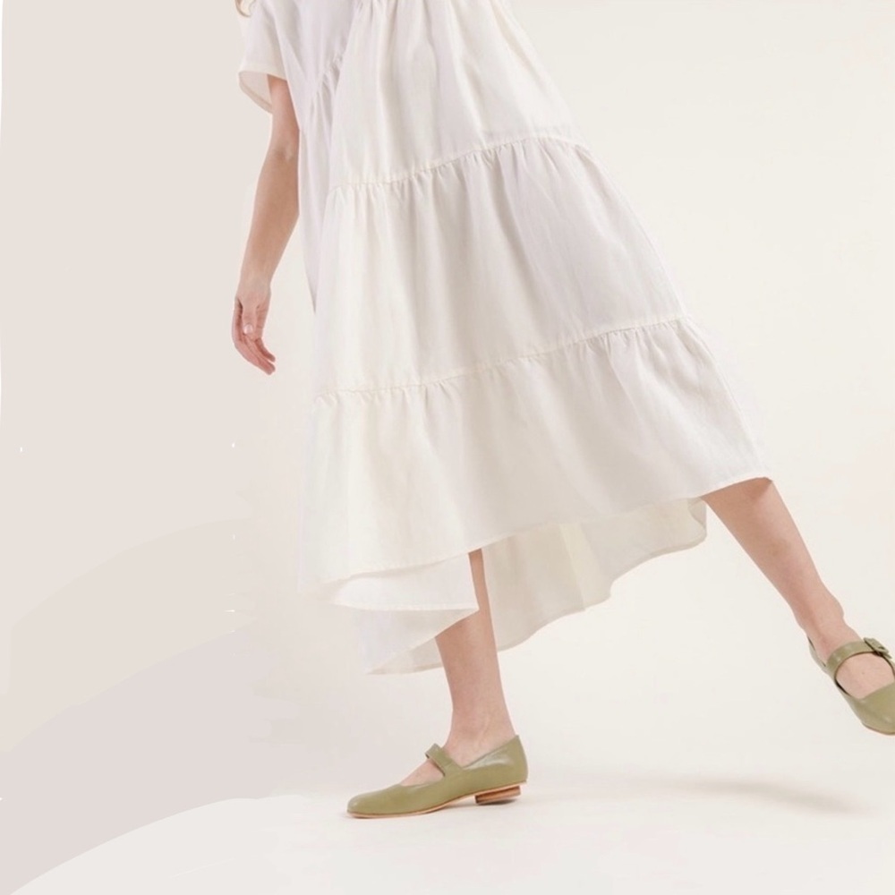 Tradlands Chalet Tiered Dress In Birch (Off-White) Xxs Linen Tercel New Nwt — image 2 of 8